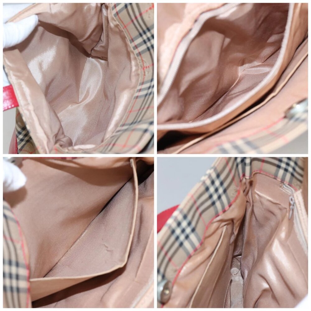 BURBERRY Nova Check Shoulder Bag Canvas Beige Red gold Auth BD1088 - Picture 15 of 16